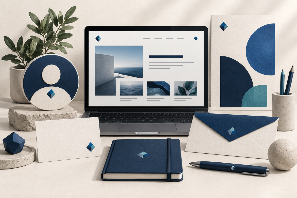 Personal portfolio website with matching business cards, stationery and profile symbol.